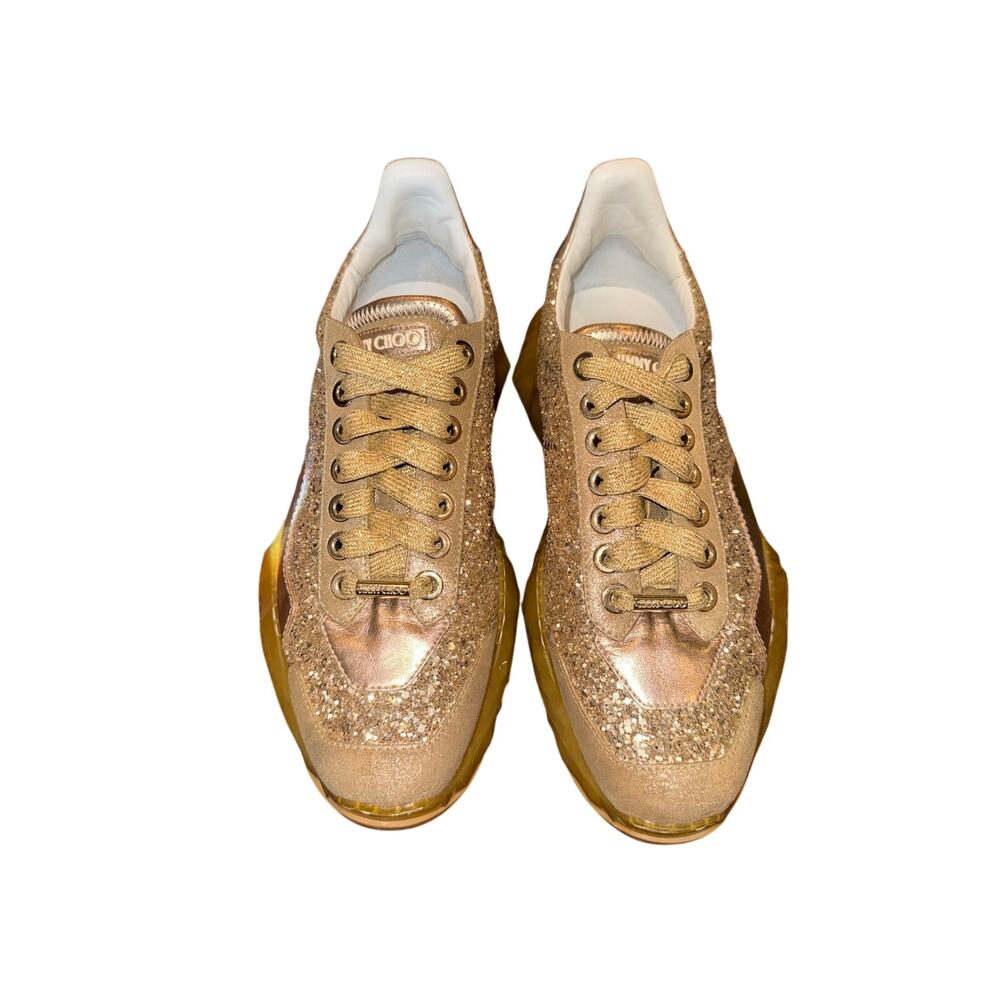 Jimmy Choo Diamond/F Coarse Glitter & Leather Sneakers- Women’s size 9 (US)